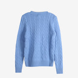 Blue knitwear, back view