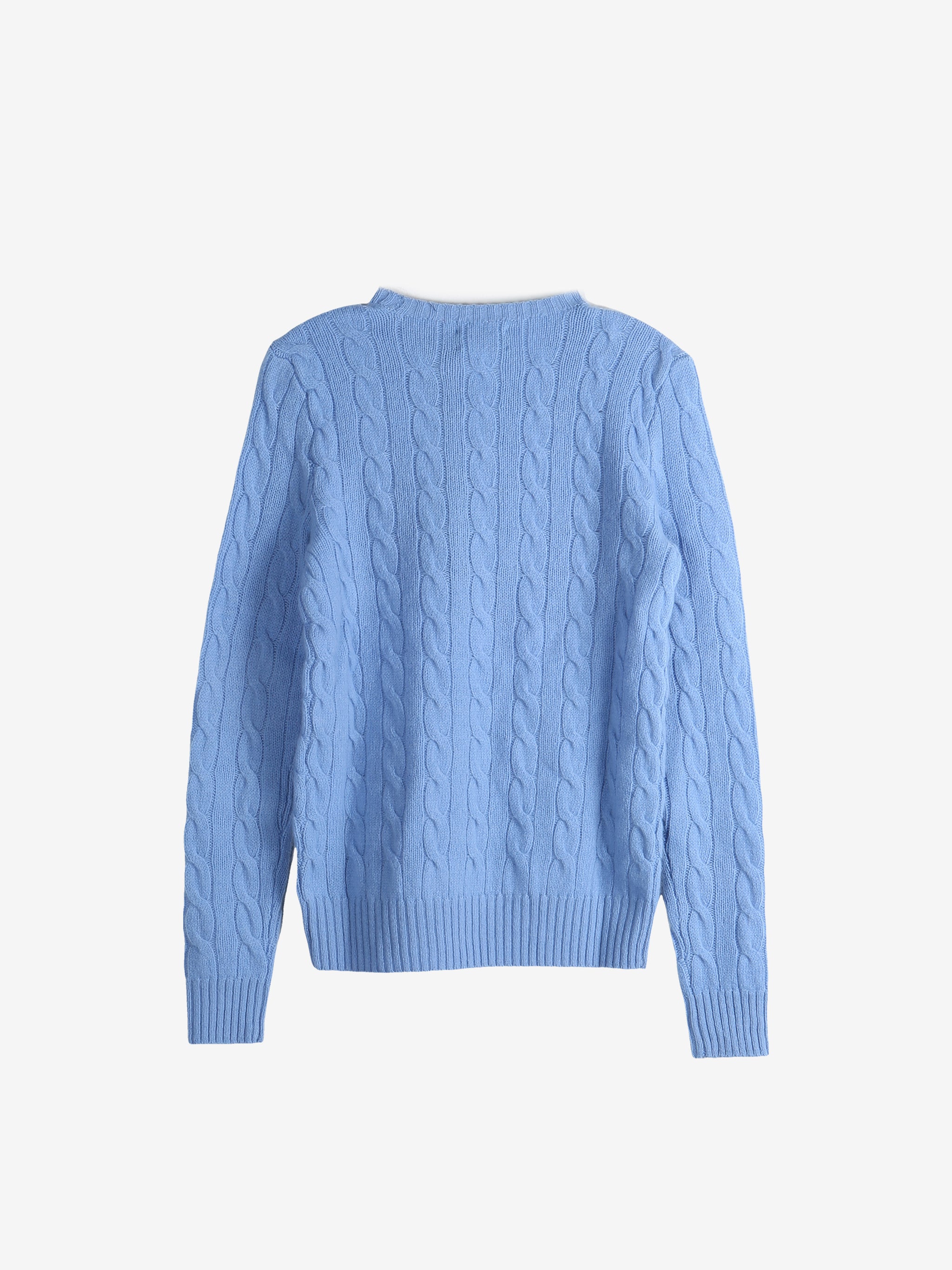 Blue knitwear, back view