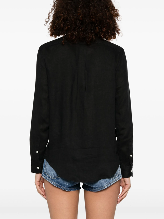 black shirt worn by a person, showing the shirt's fit