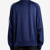 Navy jacket, full body view