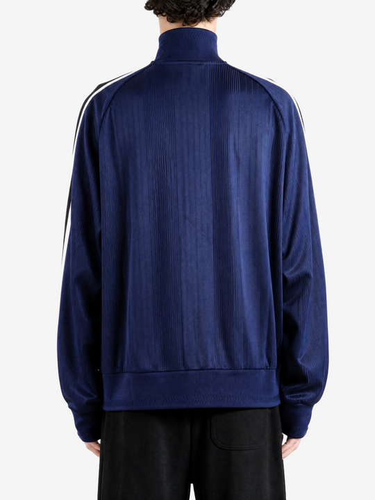 Navy jacket, full body view