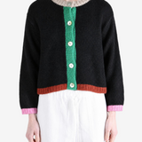 Black knitwear worn by a person, showing the knitwear fit