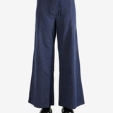 Blue pants worn by a person, showing the pants fit