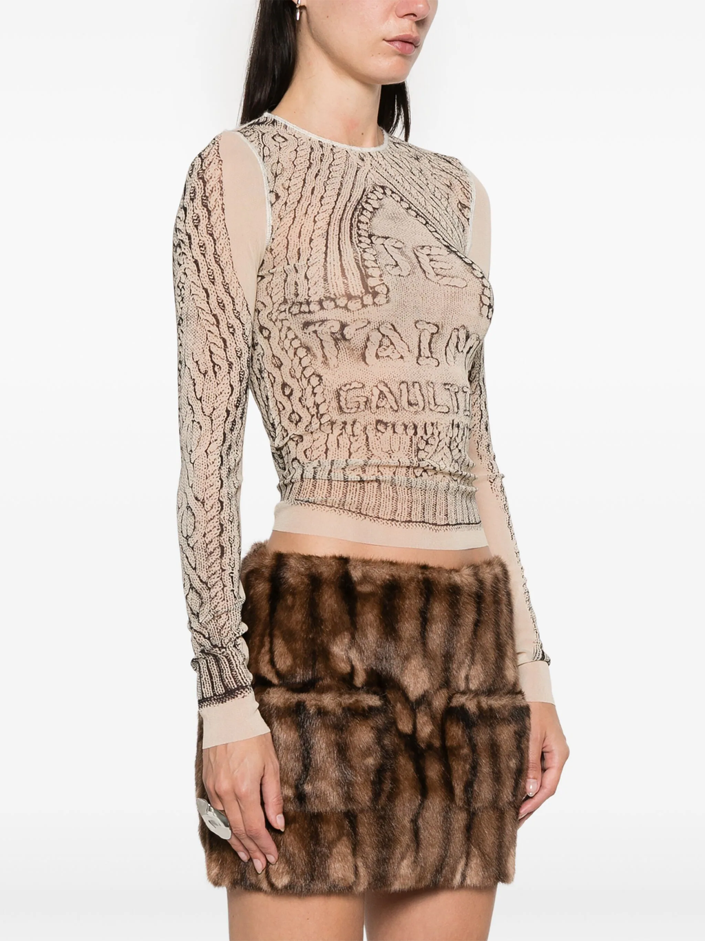 JEAN PAUL GAULTIER - Women Printed "Pull Je T'Aime" Mesh Long Sleeve Top