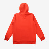 red hoodie, back view