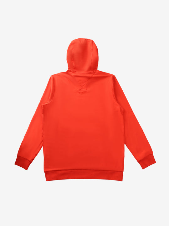 red hoodie, back view