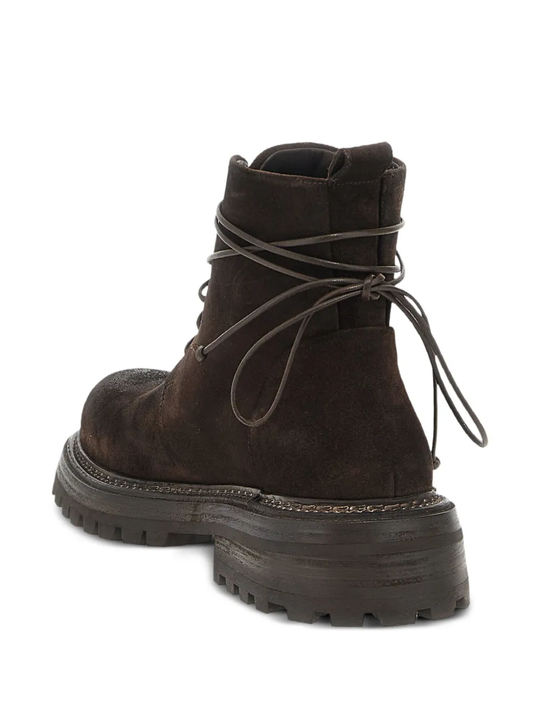 Brown boots, back view