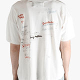 White t-shirt worn by a person, showing the shirt's fit