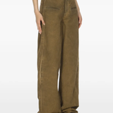Brown pants worn by a person, showing the pants fit