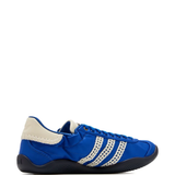 Blue sneakers, back view