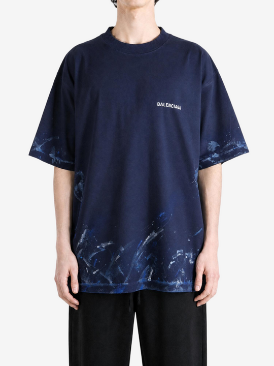 Navy t-shirt, full body view