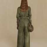 Green pants, full body view