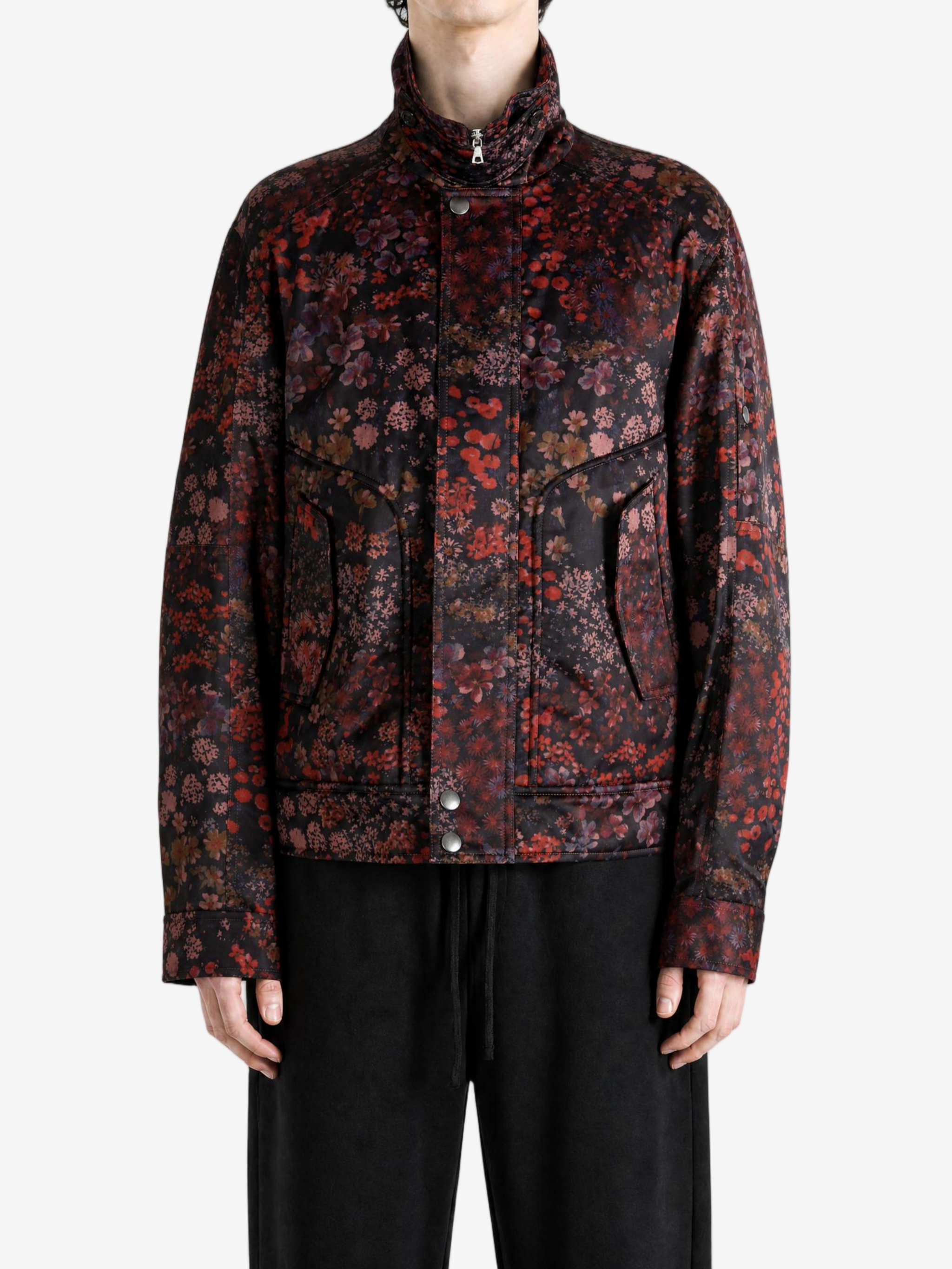 Burgundy jacket, full body view