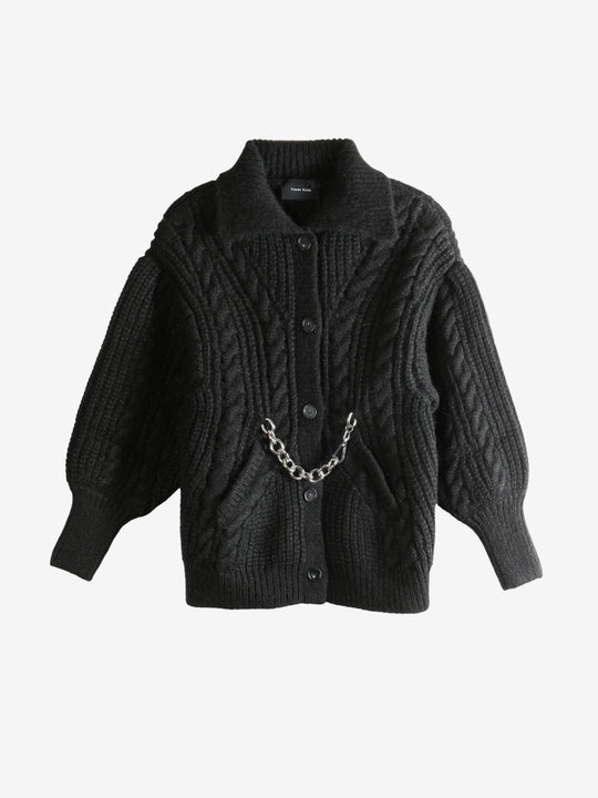 Black cardigan, front view