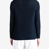 Navy shirt, full body view