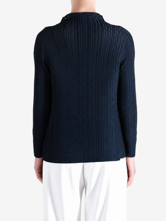 Navy shirt, full body view