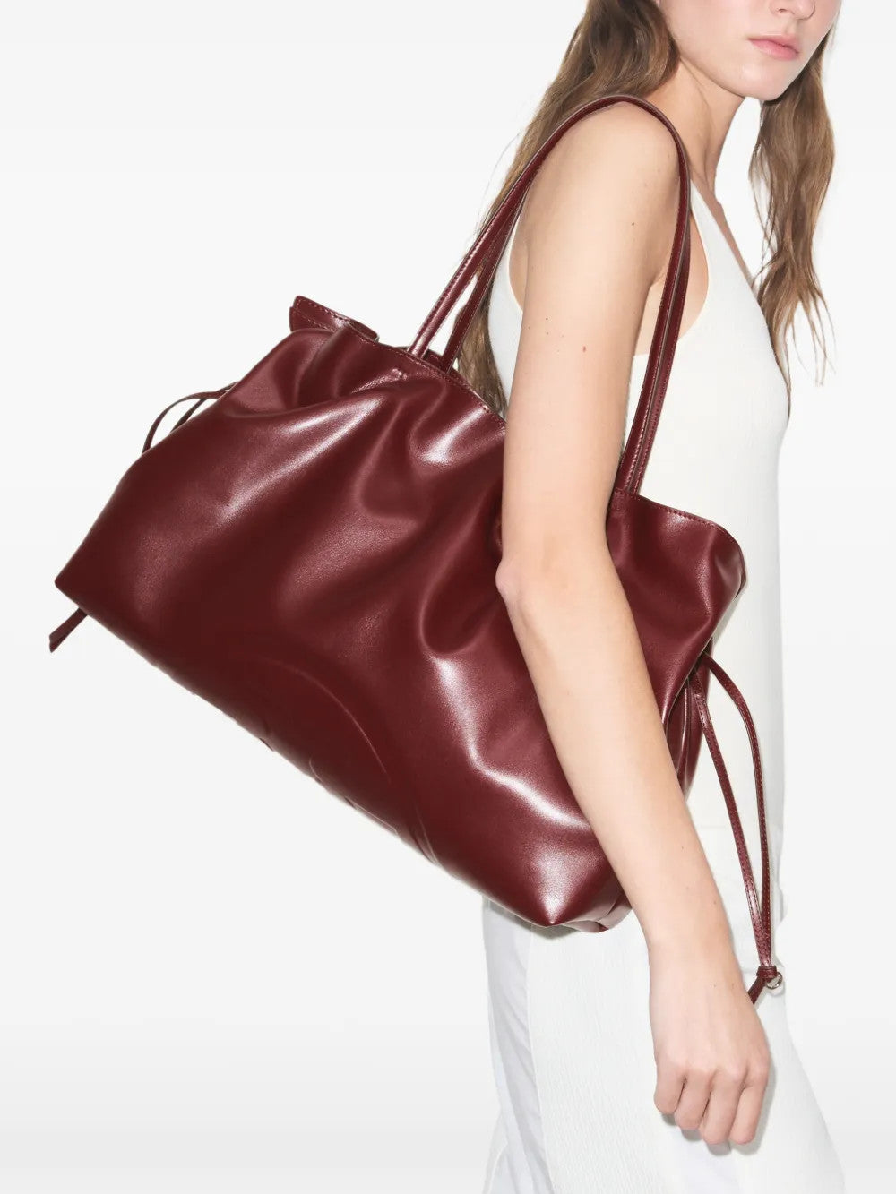 Burgundy bag, side view