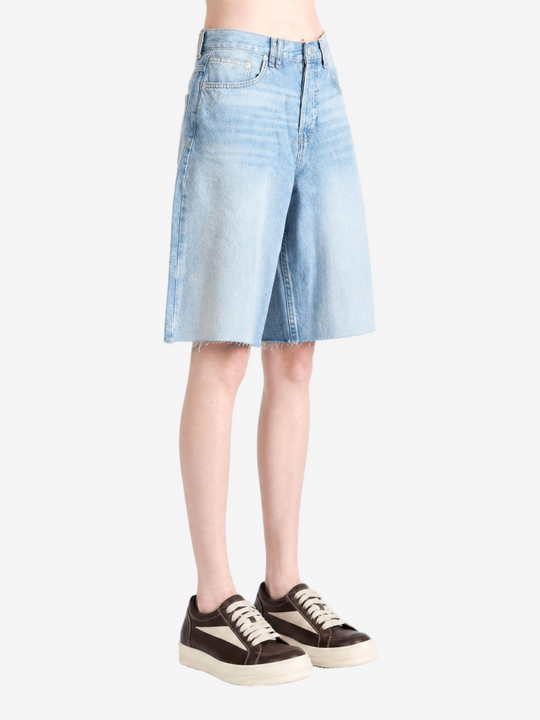 Blue shorts, full body view