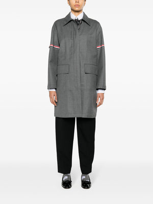 THOM BROWNE - Women Bal Collar Raincoat W/GG Armbands In 3 Layer Technical Wool Twill