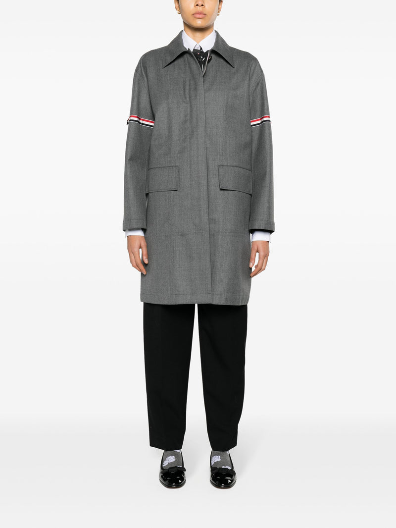 THOM BROWNE - Women Bal Collar Raincoat W/GG Armbands In 3 Layer Technical Wool Twill