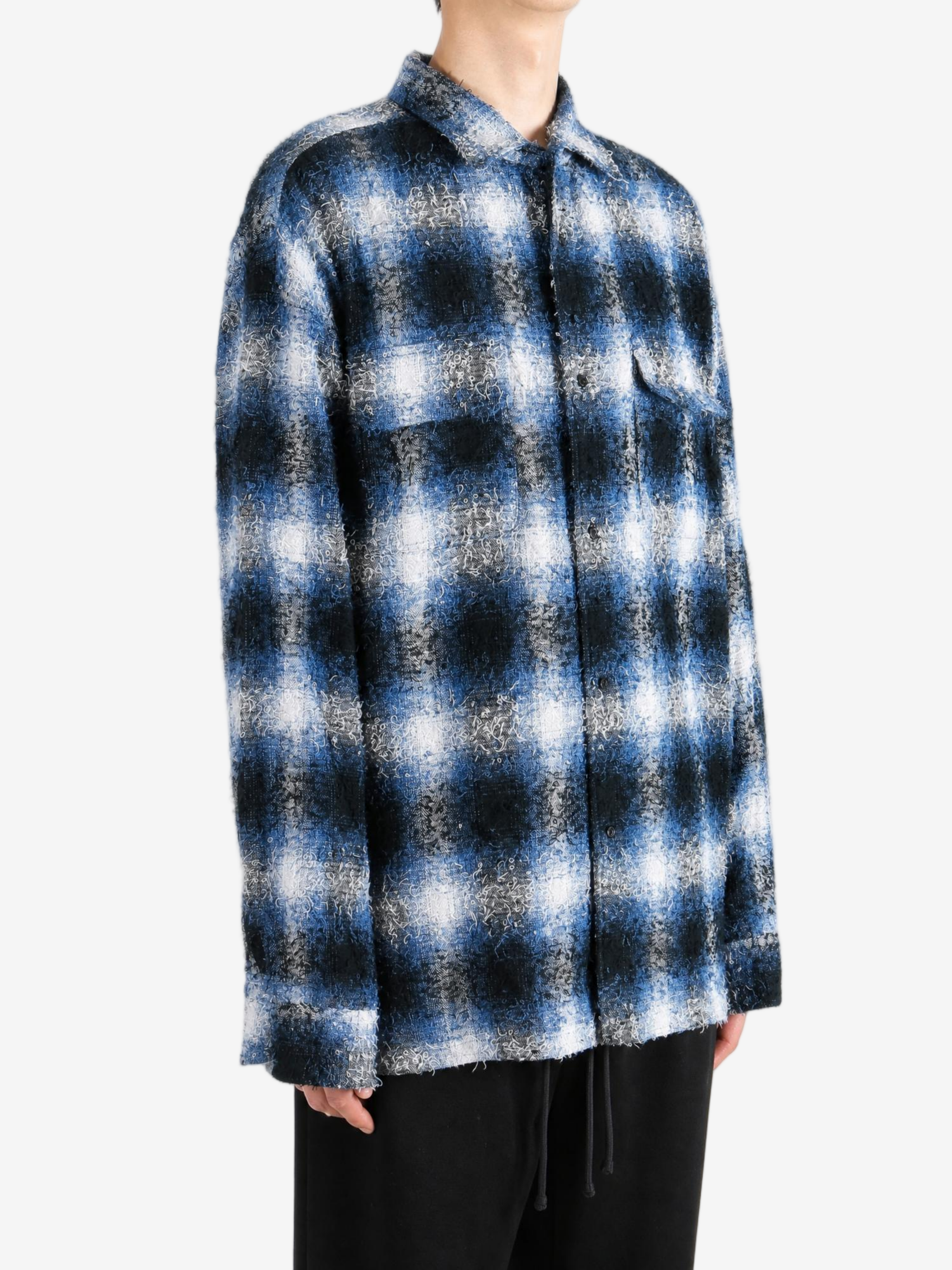 Blue shirt, full body view