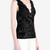 Black top worn by a person, showing the top fit