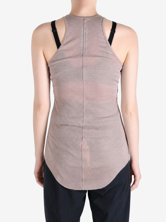 Tan top worn by a person, showing the top fit