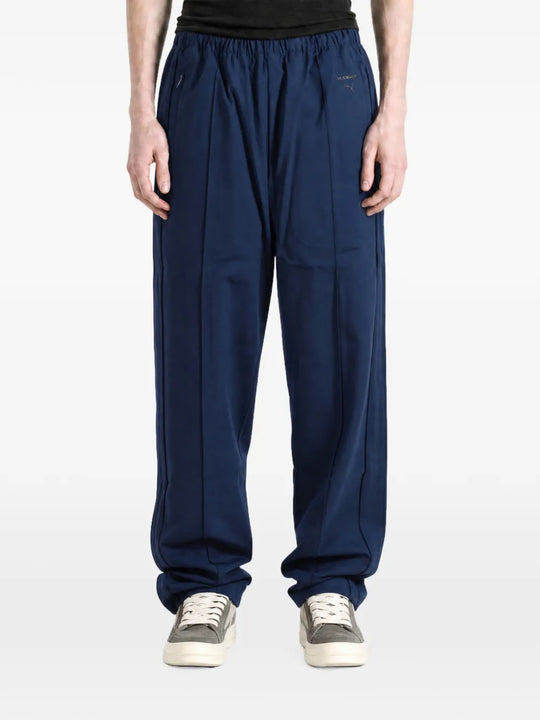 Navy pants, full body view