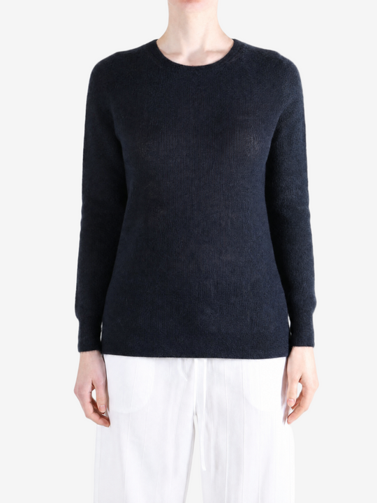 Navy knitwear, full body view