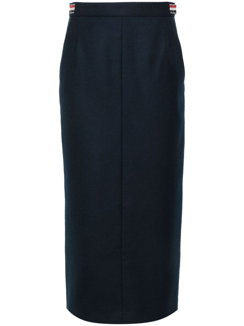 THOM BROWNE - Women Calf Legth Side Tab Skirt In Solid Wool Twill