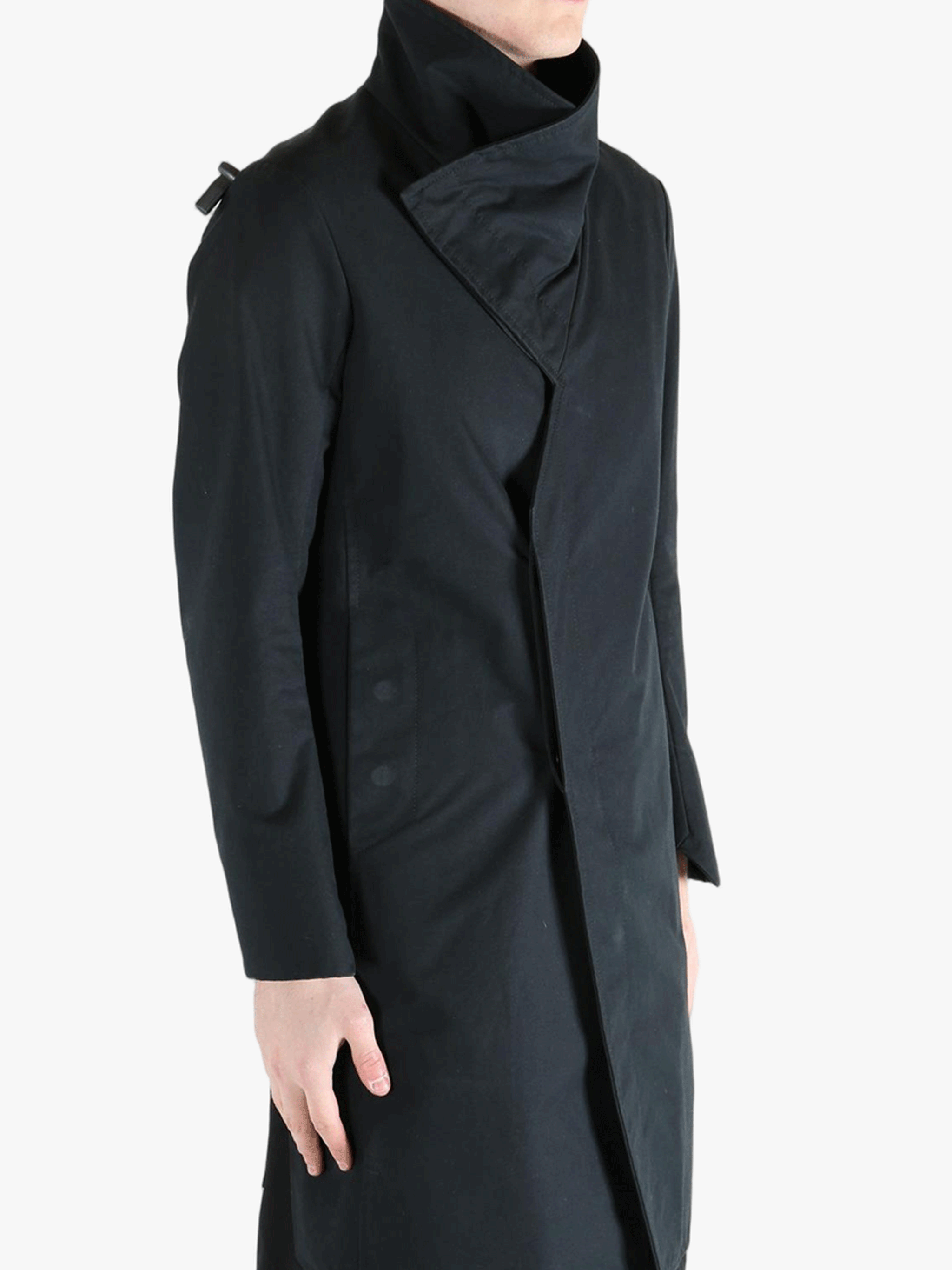 Black jacket worn by a person, showing the jacket's fit