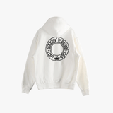 White hoodie, back view