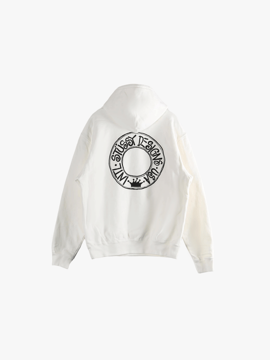 White hoodie, back view