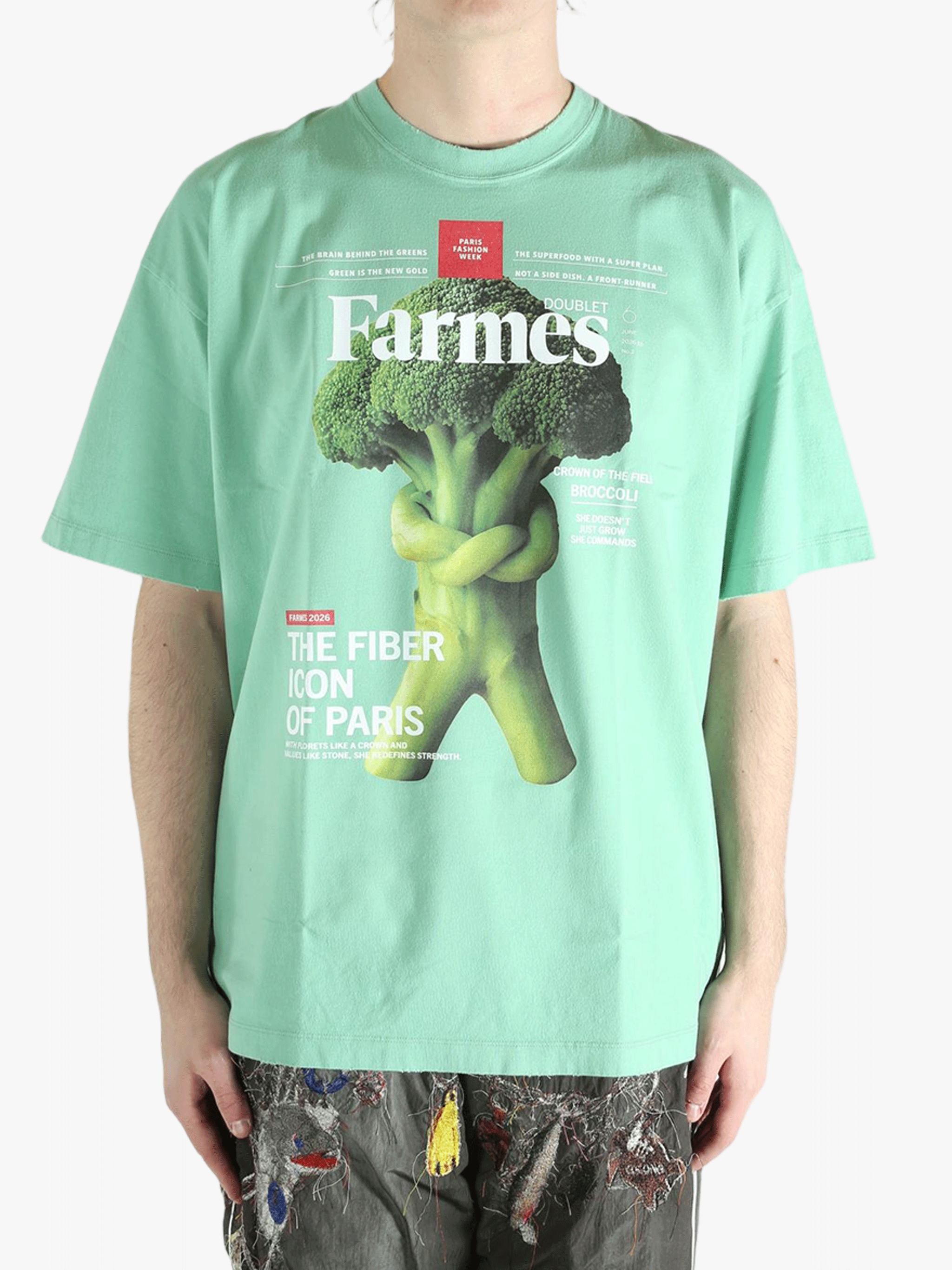 Green t-shirt worn by a person, showing the t-shirt's fit