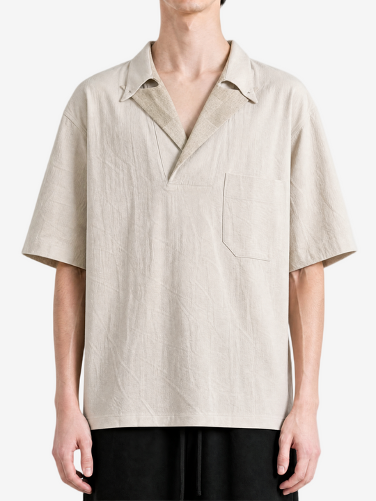 Tan t-shirt worn by a person, showing the t-shirt fit