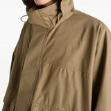 Close up of bronwn jacket, showing texture of the cotton fabric