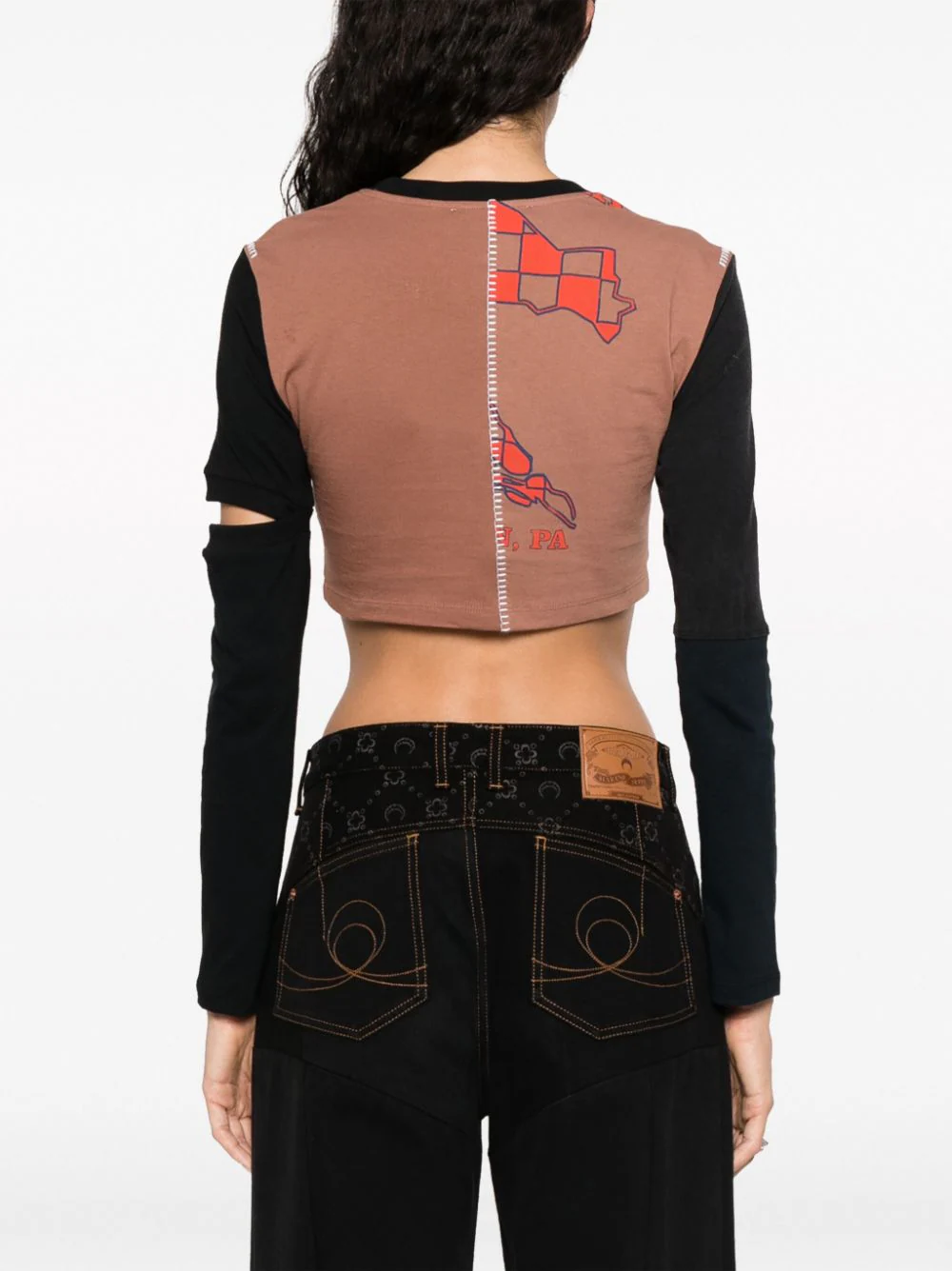 MARINE SERRE Women Regenerated Graphic T-Shirt Patchwork Cropped Top