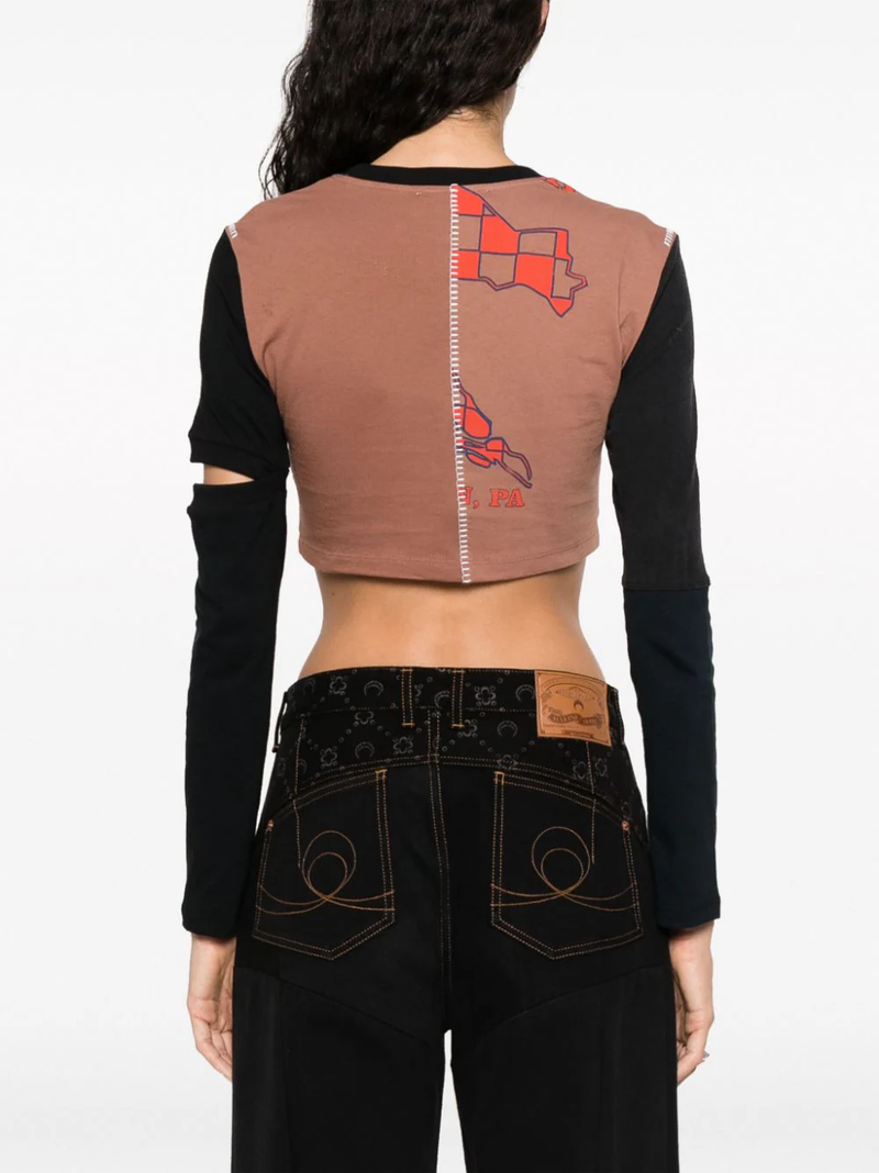 MARINE SERRE Women Regenerated Graphic T-Shirt Patchwork Cropped