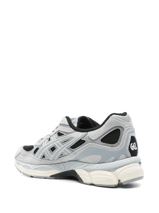 Grey sneakers, back view