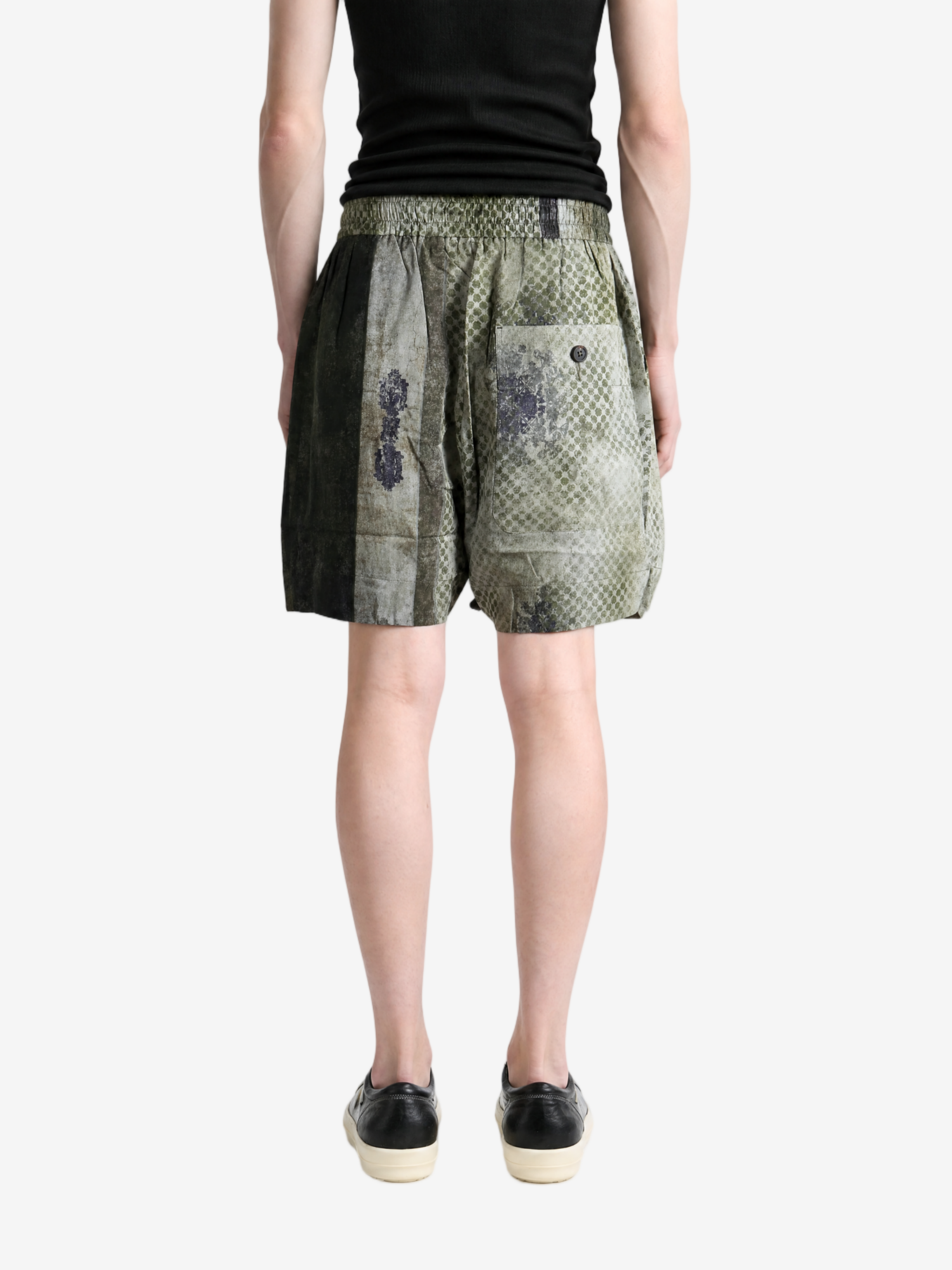 Green shorts, full body view