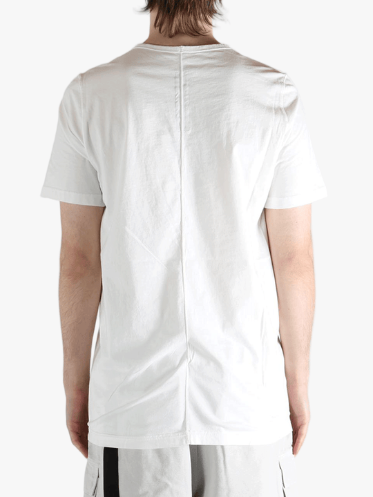 white t-shirts  worn by a person, showing the t-shirts fit