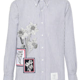 THOM BROWNE - Men Straight Fit L/S BD W/Satin Fill Stitch Flowers With Applique Shirt
