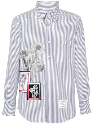 THOM BROWNE - Men Straight Fit L/S BD W/Satin Fill Stitch Flowers With Applique Shirt