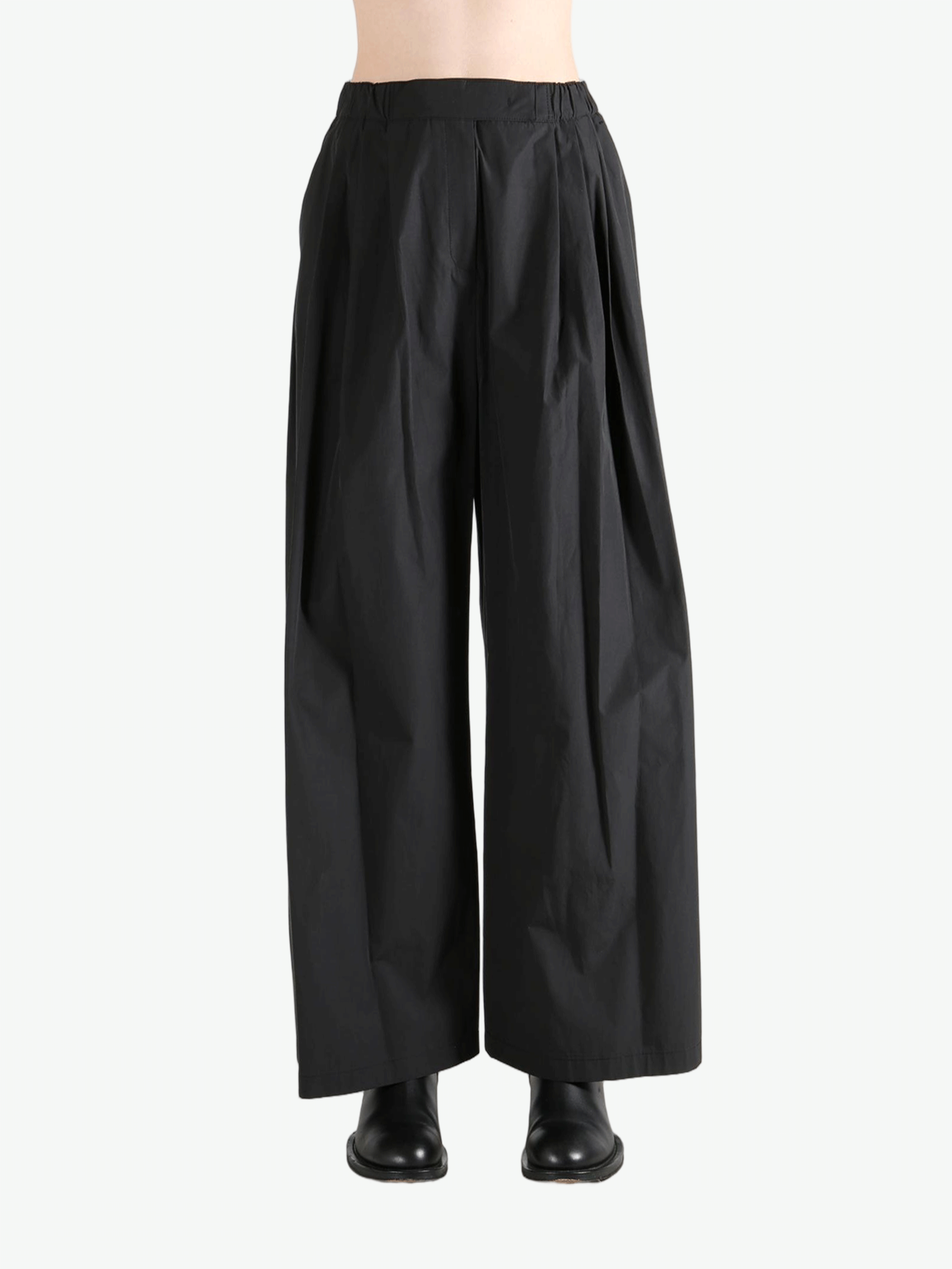 Black pants worn by a person, showing the pants fit