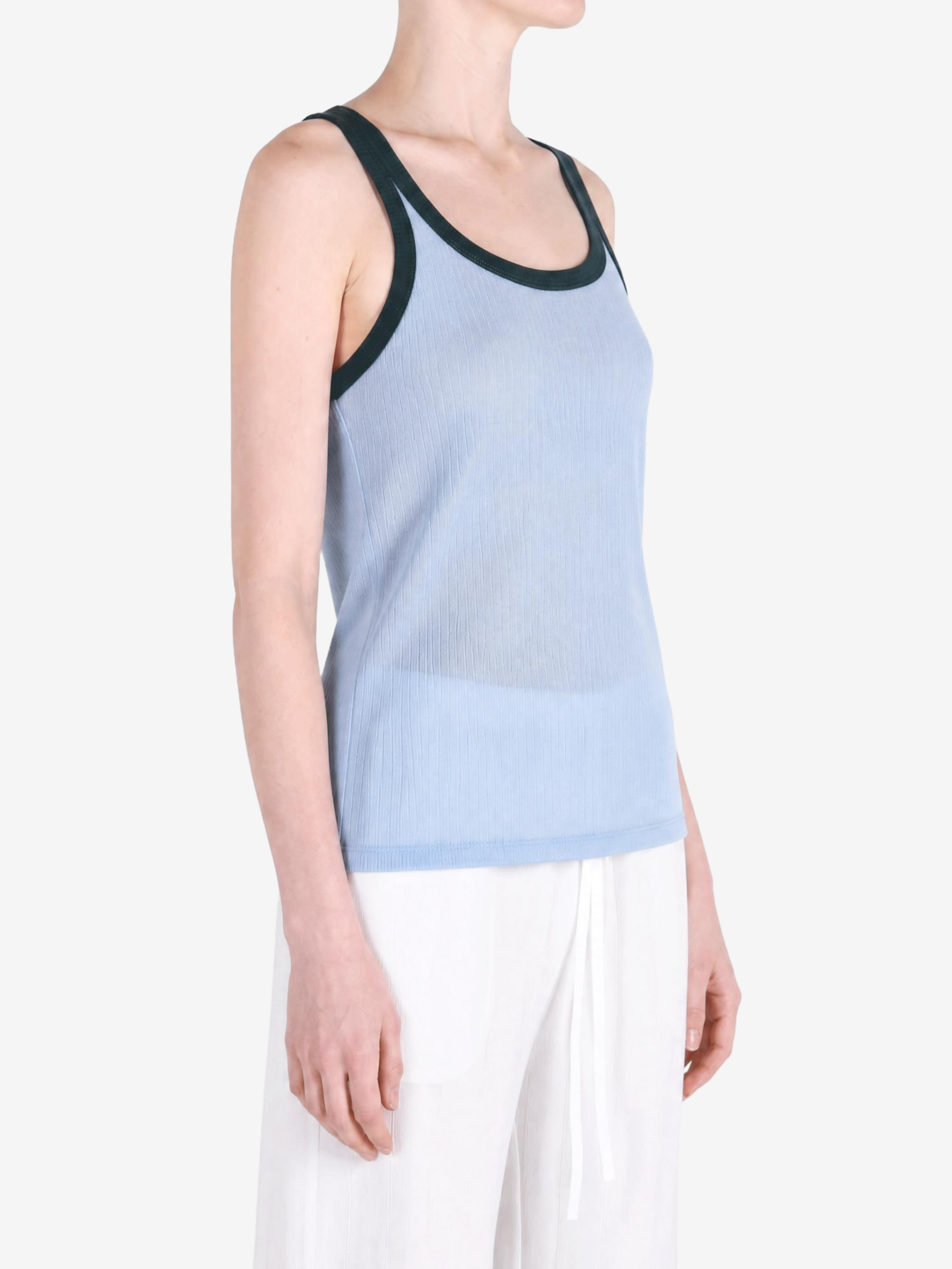 Blue top worn by a person, showing the top fit