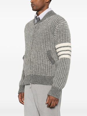 THOM BROWNE - Men Bicolor Tuck Rib Stitch Zip Up Bomber Jacket