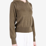 AMOMENTO - Women Shirring Half Zip Up Knit Hoodie