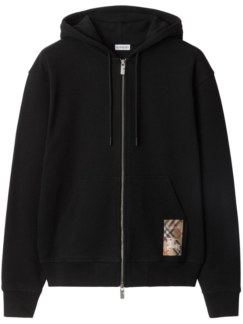 BURBERRY - Men Check Label Zip-Thru Hoodie