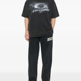 black t-shirt, full body view