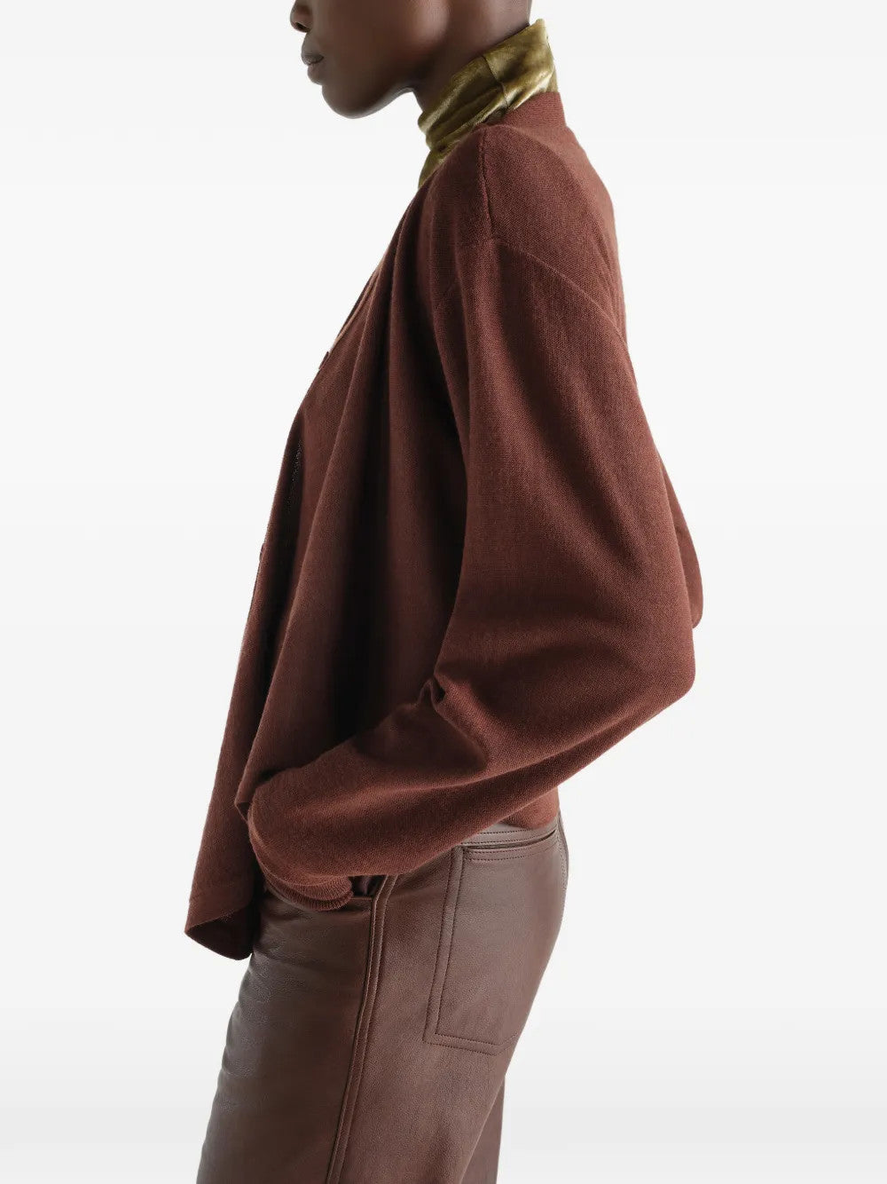 Burgundy top worn by a person, showing the top fit